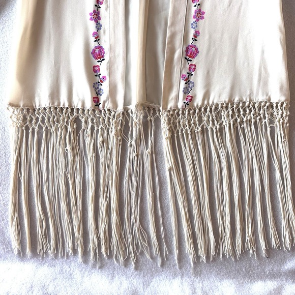 L'amour Nanette Lepore M Medium Ivory Pink Floral Fringe‎ Kimono Lei Aloha - Picture 4 of 11